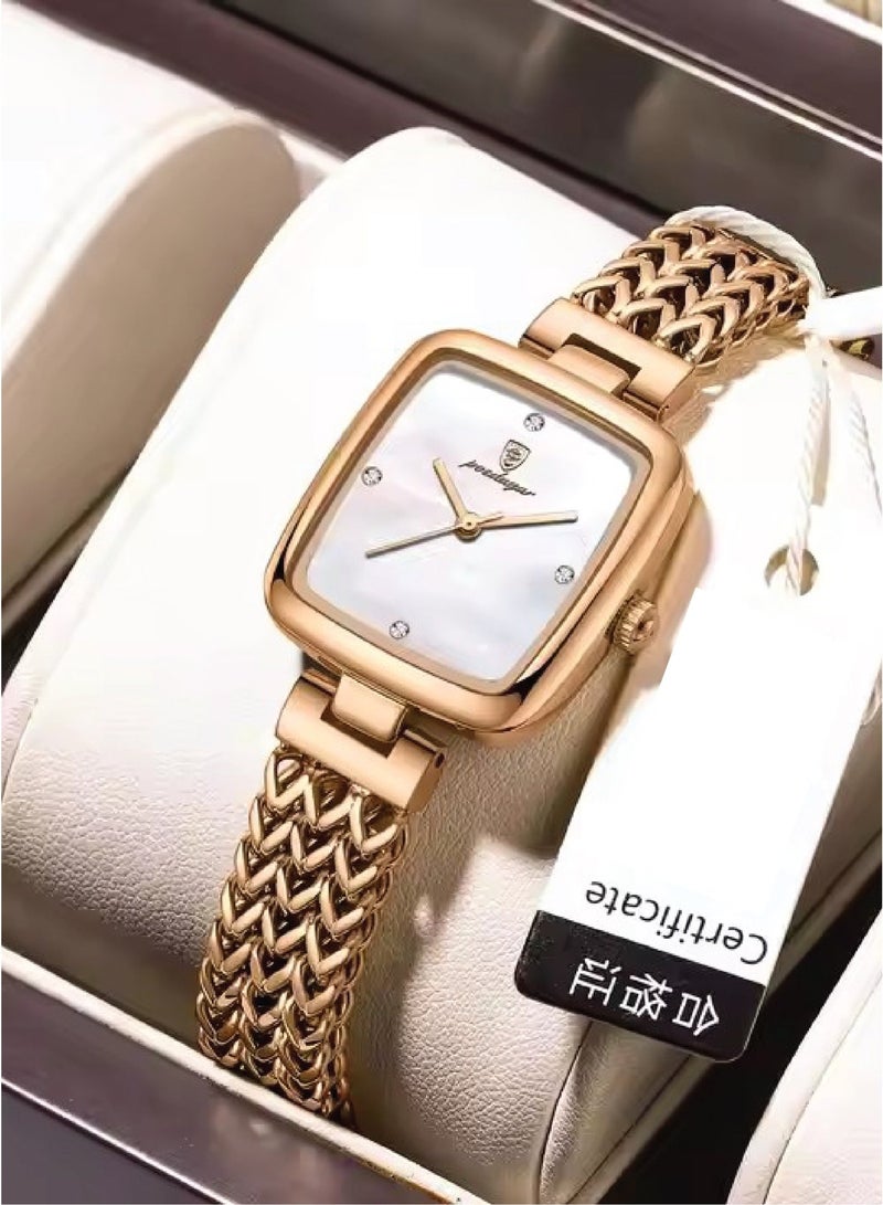 POEDAGAR ساعة كواتز للنساء من بوداغار باللون الوردي الذهبي مع قرص أبيض وسوار من الفولاذ المقاوم للصدأ - 768 - Image 2